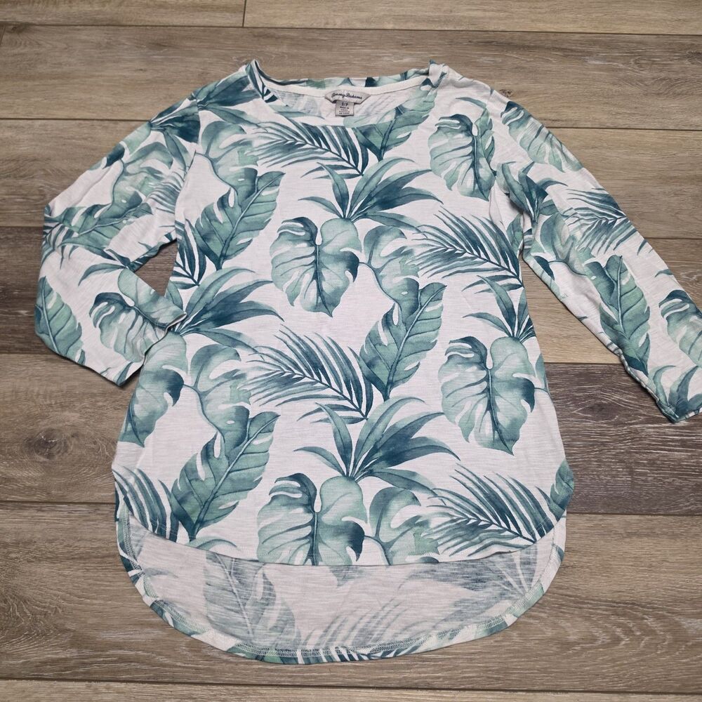 Tommy Bahama Floral Hawaiian 3/4 Sleeve Knit Top Cotton Tropical Women's Small